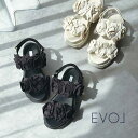 EVOL 【クッション入り・柔らかい】フラワー厚底スポーツサンダル レディース サンダル スポーツサンダル フラワー 厚底 ベージュ ブラック