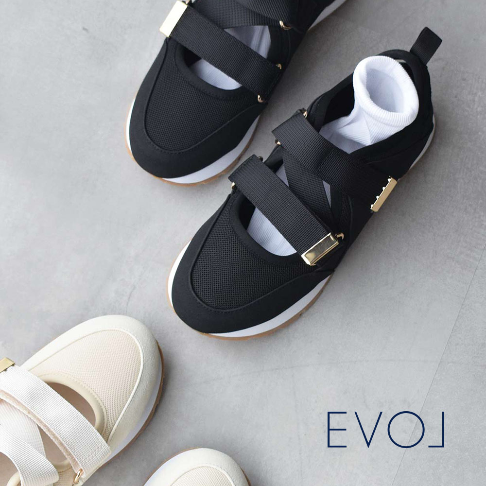 [20%OFF→11176円]EVOL 【軽量・柔らかい】クロスベルトスニーカー レディース シューズ スニーカー ベルト つま先広め 軽量 ベージュ ブラック