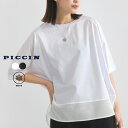 PICCIN 裾メッシュラウンドプルオーバー コットン レディース トップス カットソー Tシャツ プルオーバー 接触冷感 メッシュ ドルマンスリーブ オフホワイト ブラック