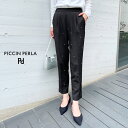 PICCIN PERLA フロントタック センタープレス ラインストーンパンツ レディース パンツ ストレッチ 伸縮性 ラインストーン キラキラ 無地 軽やか ブラック Sサイズ Mサイズ