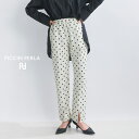 PICCIN PERLA フロッキードットフロントスリットストレッチパンツ レディース ストレッチパンツ スリットパンツ フロッキードット ドット ドット柄 水玉 フロッキー加工 ウエストゴム オフホワイト ブラック XS S M L