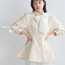 PICCIN PERLA パールボタンペプラムジャケット しっかりめのツイル生地 レディース ジャケット パール ペプラム 無地 肩タック フレア アイボリー ブラック S M