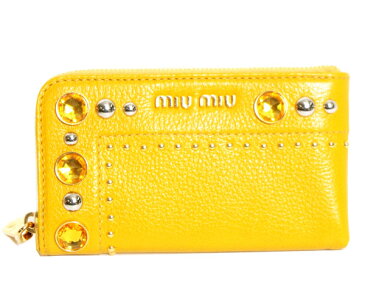 【送料無料】【新品】miu miu ミュウミュウ ポーチ iphoneケース MADRAS CRISTAL マドラスクリスタル 5ARE99 2A2S F065Y SOLEIL イエロー