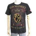Red Monkey レッドモンキー メンズ Tシャツ 半袖 ISLE OF MANN RMLA007 バイク プリント 刺繍 ブラック メンズファッション ト...
