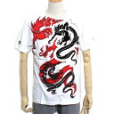 Red Monkey レッドモンキー メンズ Tシャツ 半袖 36 CHAMBERS RMLA106プリント 刺繍 龍 ドラゴン ホワイト レッド メンズファッ...