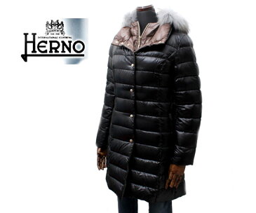 【HERNO ヘルノ ダウン レディース】HERNO ヘルノ 4WAYダウンコート レディース ロング ファーベスト付き ダウンコート リバーシブル 23517 SW6 12017 9300 ブラック ブラウン