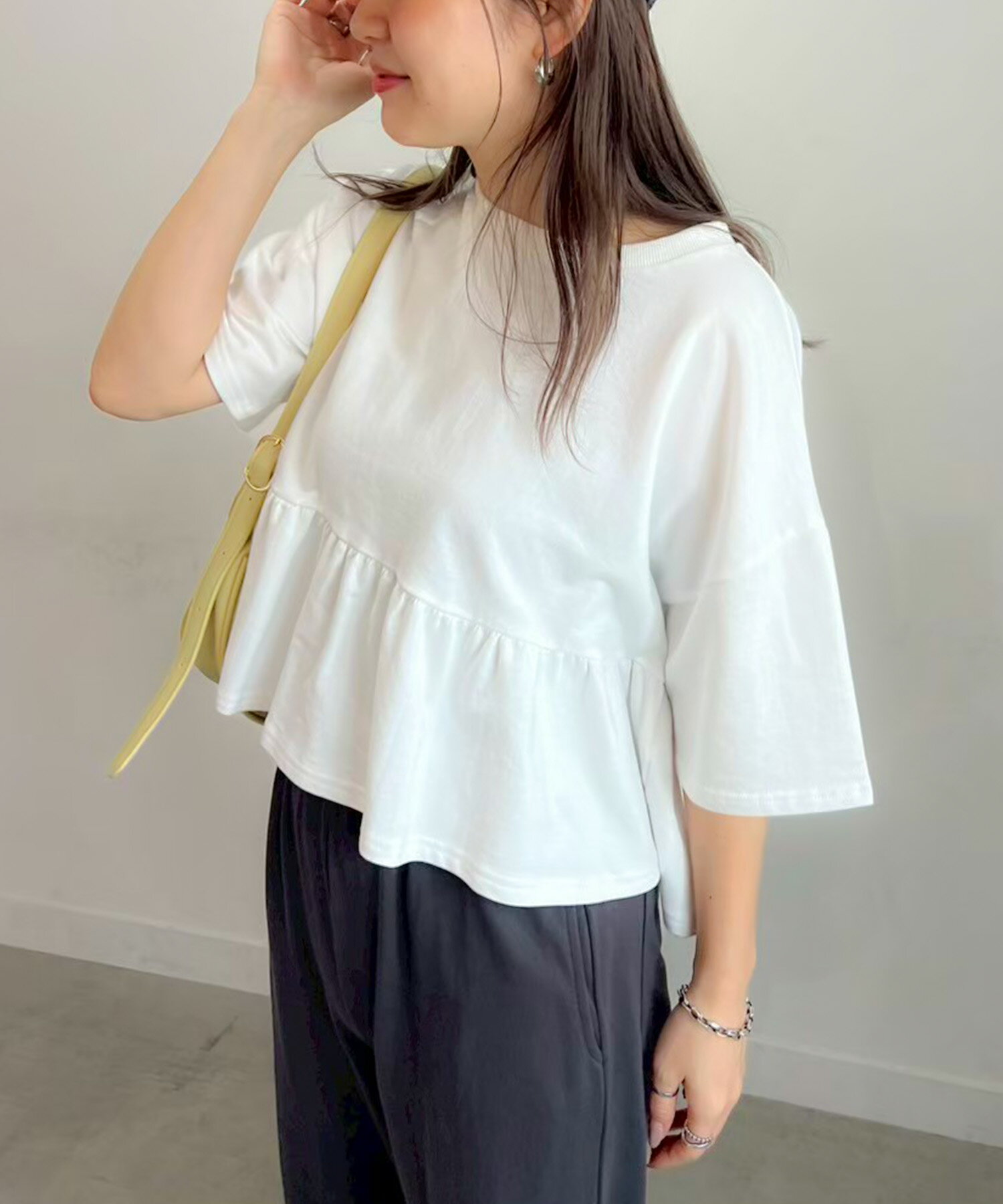 【マラソン限定SALE】ショート丈ペプラムTee Tシャツ フレアトップス ライトスウェット オーバーサイズ 半袖 トップス カジュアル 大人 レディース PICHI ピイチ オリジナル 5980 8.20のサムネイル