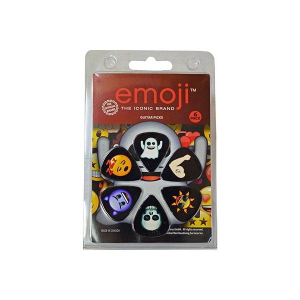 おなじみ、絵文字キャラクターデザインのピック6枚セット。 可愛くてポップな色使いなので、お子様にもオススメなアイテムです。 シェイプ：ティアドロップ 材質：セルロイド 販売単位：1パック(ピック6枚入り)