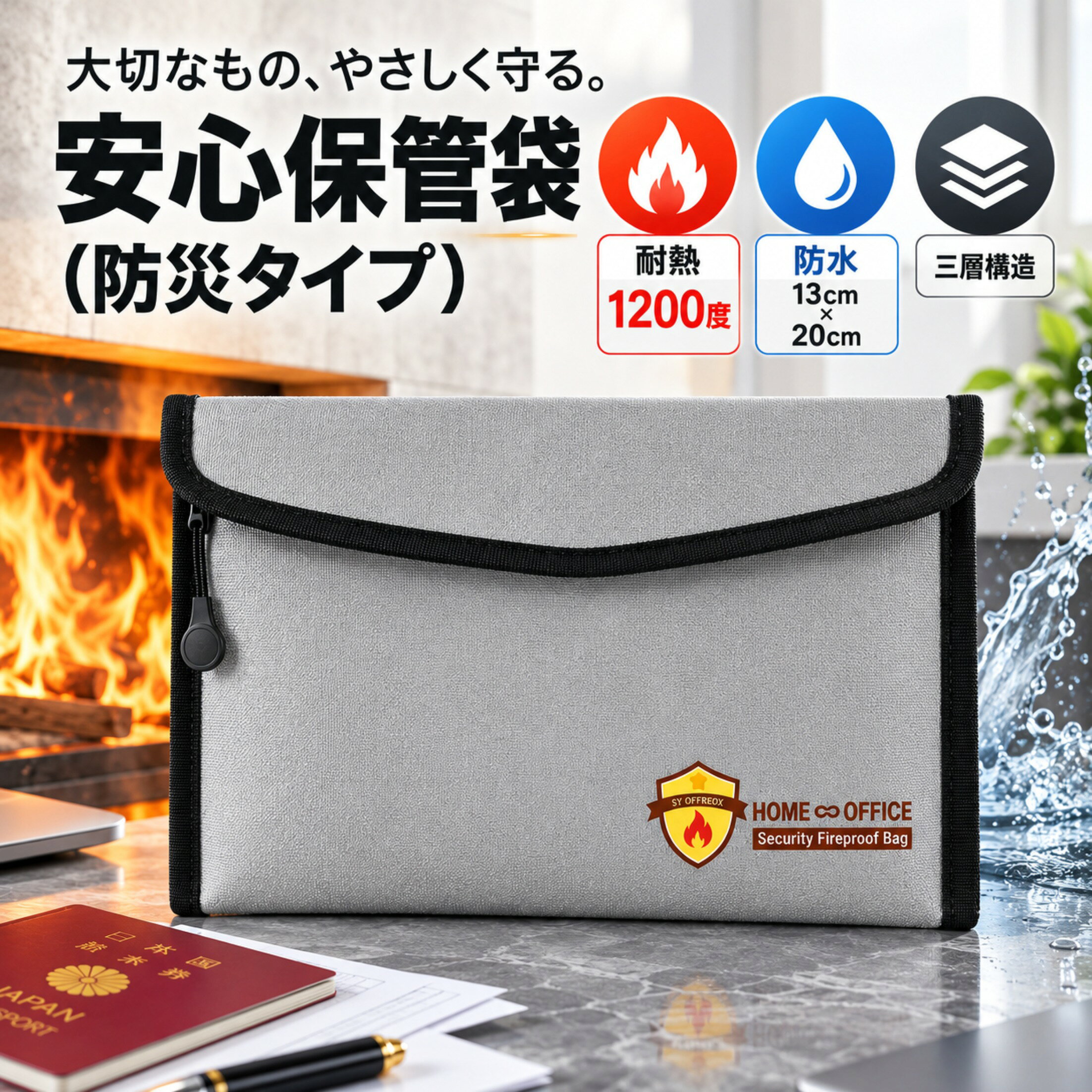 【防災対策をもっと安心に】 耐火バッグ 防火バッグ 防火ポーチ 耐火ポーチ 防水 貴重品保管 難燃素材 耐熱 防炎 モバイルバッテリー セーフティーバッグ 防災グッズ 防災用品 火災対策 非常用 持ち出し袋 現金 通帳 パスポート 書類 重要書類 保管ケース 撥水 picmo-10000000 PICMO サンプル画像2