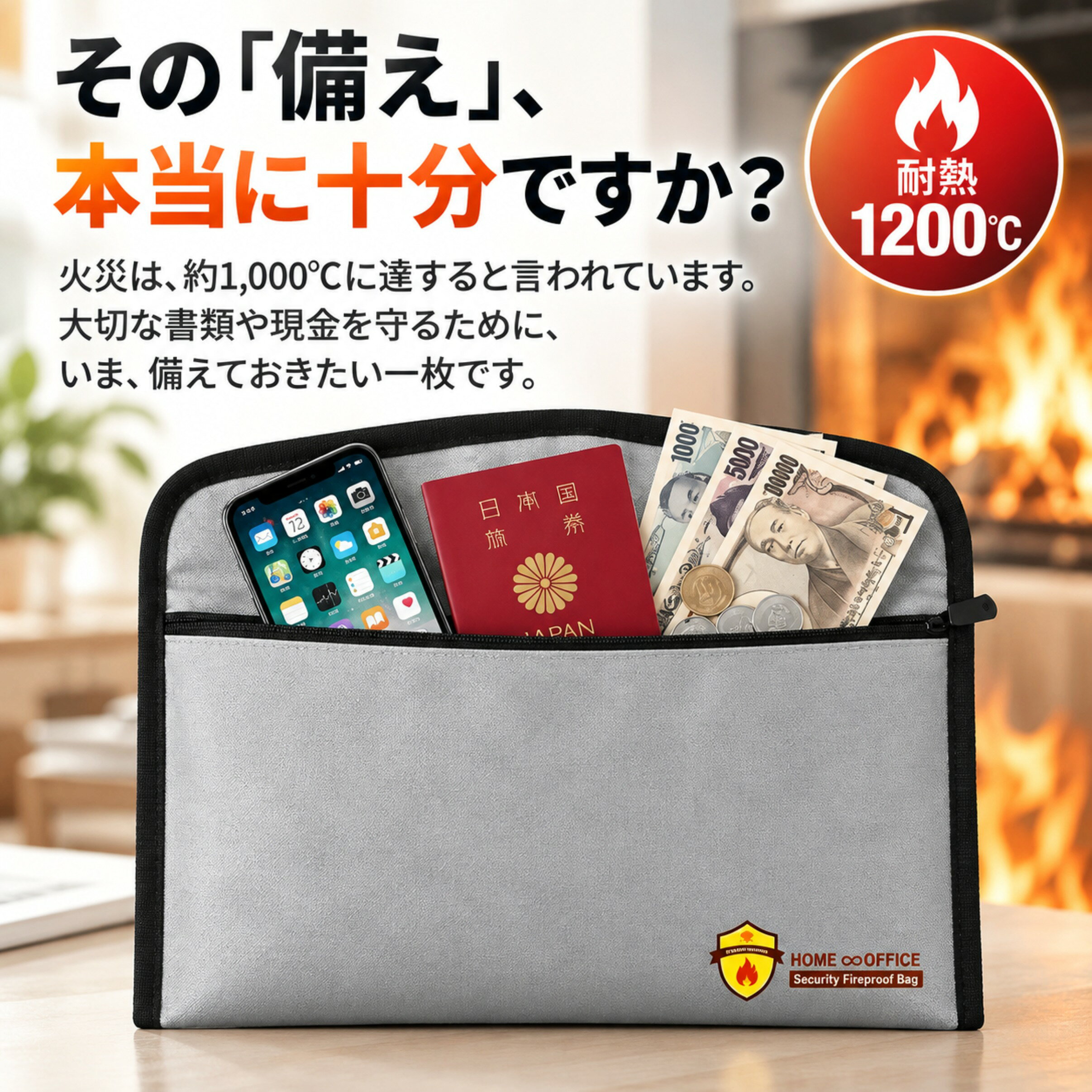 【防災対策をもっと安心に】 耐火バッグ 防火バッグ 防火ポーチ 耐火ポーチ 防水 貴重品保管 難燃素材 耐熱 防炎 モバイルバッテリー セーフティーバッグ 防災グッズ 防災用品 火災対策 非常用 持ち出し袋 現金 通帳 パスポート 書類 重要書類 保管ケース 撥水 picmo-10000000 PICMO サンプル画像3
