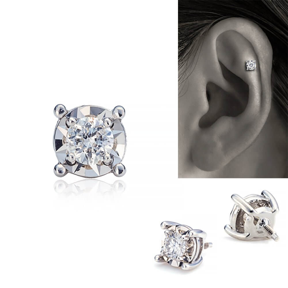 K18/PT ダイヤモンド ミラー ボディピアス │ 16G/14G イエローゴールド/プラチナ 普段使い 天然ダイヤ 金アレ対応