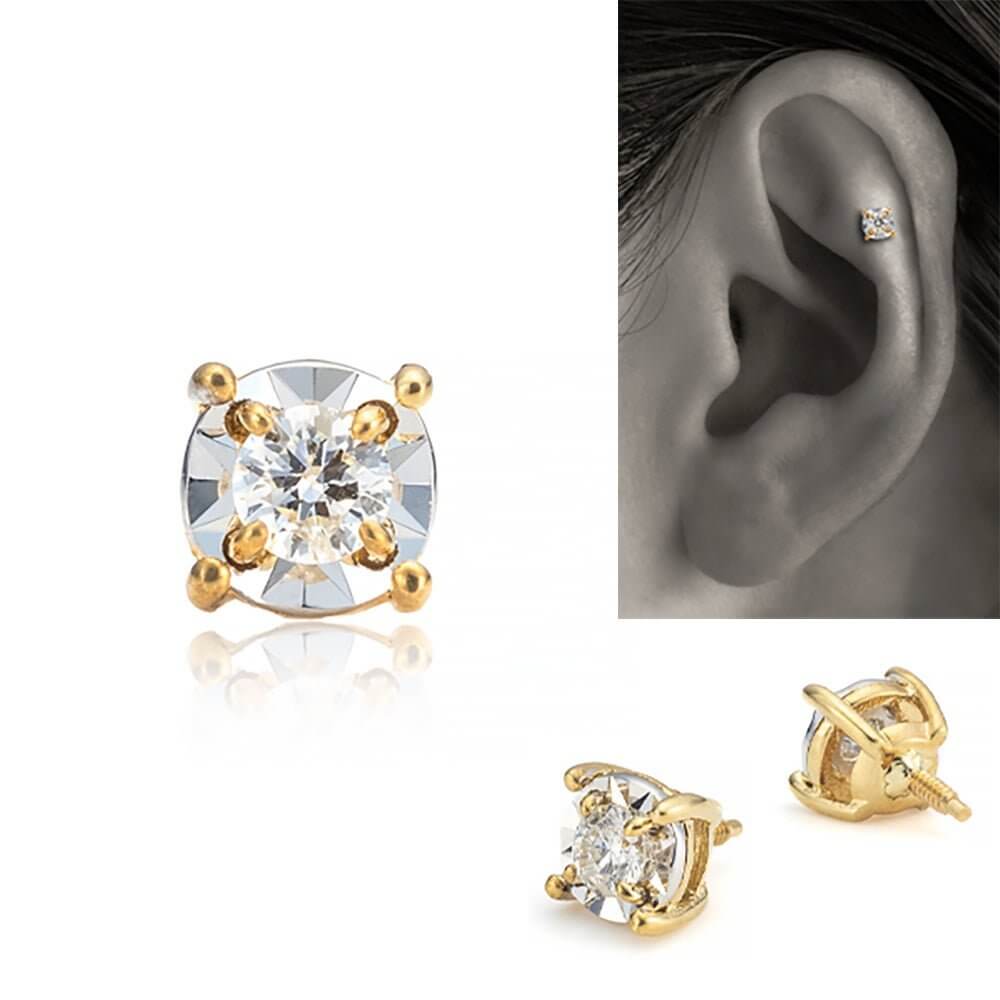 K18/PT ダイヤモンド ミラー ボディピアス │ 16G/14G イエローゴールド/プラチナ 普段使い 天然ダイヤ 金アレ対応