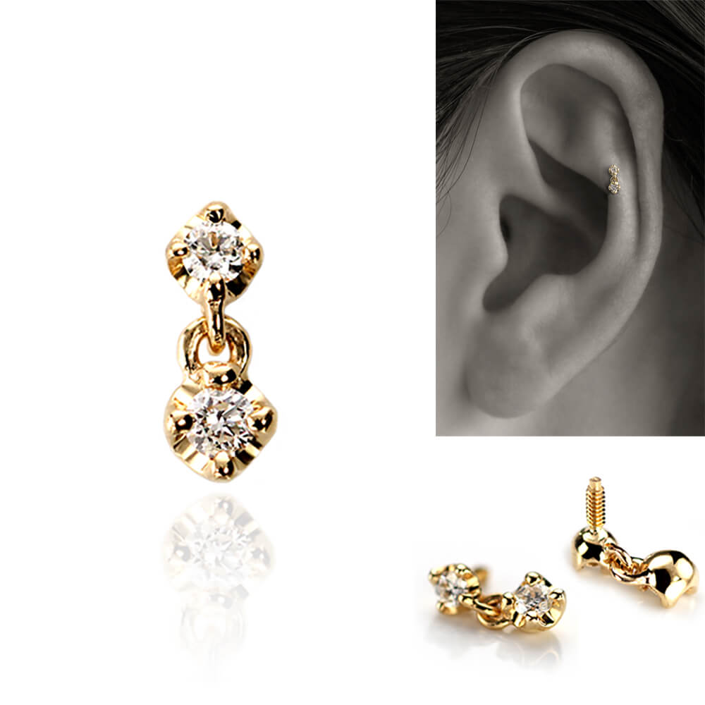 K18/PT ダイヤモンド ボディピアス │ 16G/14G イエローゴールド/プラチナ 小さく揺れる 天然ダイヤ ブラデザイン