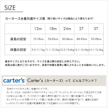 サイズ12M〜18M：9-12ヶ月（日本サイズ80）〜12-18ヶ月（日本サイズ80-90）Carter's（カーターズ）水着 半袖ラッシュガード