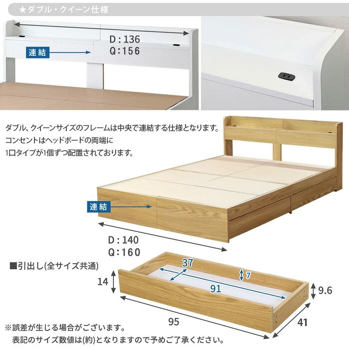 【ポイント10倍!今晩20時開始】【宮付き/コンセント付き】ベッドフレーム ブラックマットセット Qサイズ RUES(ルース) 4色対応 クイーンベッド ベット マットレス 2枚組 80x195 敷布団 引き出し収納 ポケットコイル ウレタン 圧縮ロール梱包 [3]