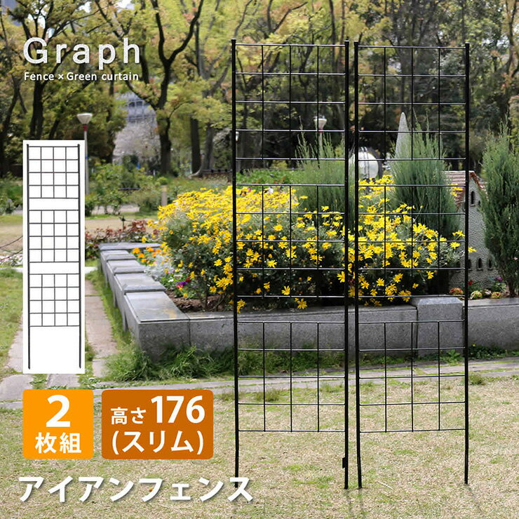 乐天商城 - 【ポイント8倍!20時〜21日1:59】柵 おしゃれ アイアンフェンス スリムタイプ 高さ176 グラフ 2枚組 モダン モノトーン 通気性 採光性 耐久性 ガーデニング ナチュラル アンティーク風 仕切り