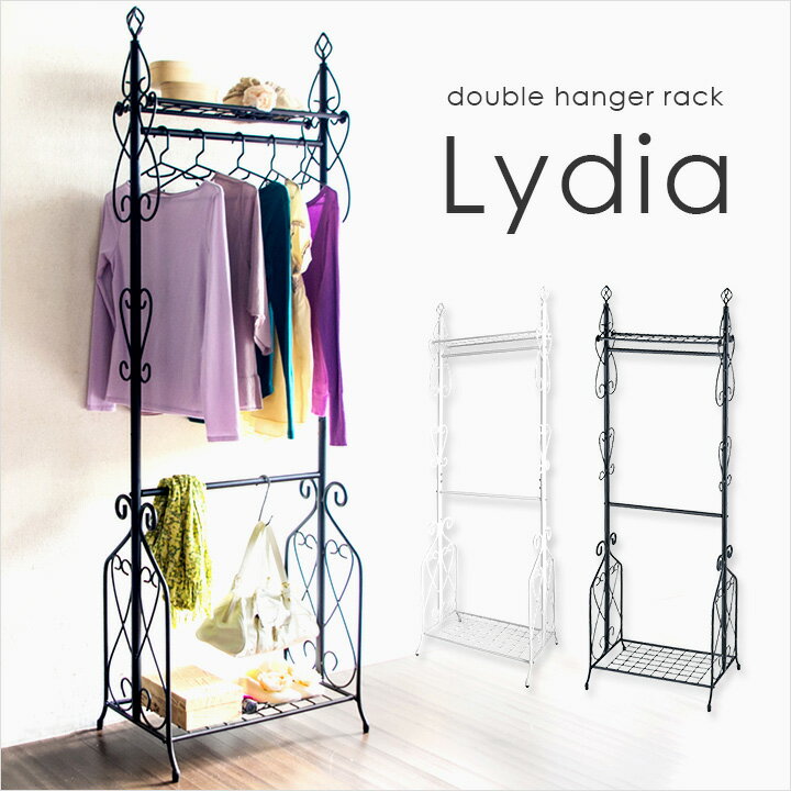 【ポイント7倍!今晩20時開始】【棚付き】幅63cm ダブルハンガーラック Lydia(リディア) DS-HS3226N ラック ハンガー コート掛け コートハ...