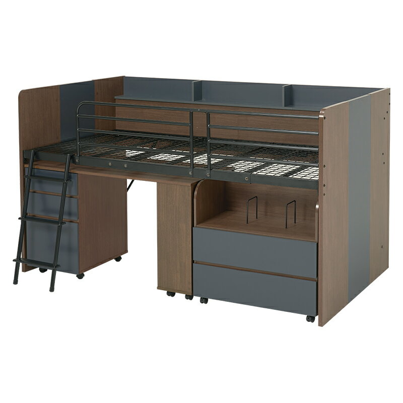 システムベッド ロフトベッド ミドルタイプ 宮棚付き 3点セット RB-1642S 3色対応 システムベット シングルサイズ システムデスク 机 学習デスク 収納 ワゴン キャスター付き おしゃれ 子供 大人 子供部屋