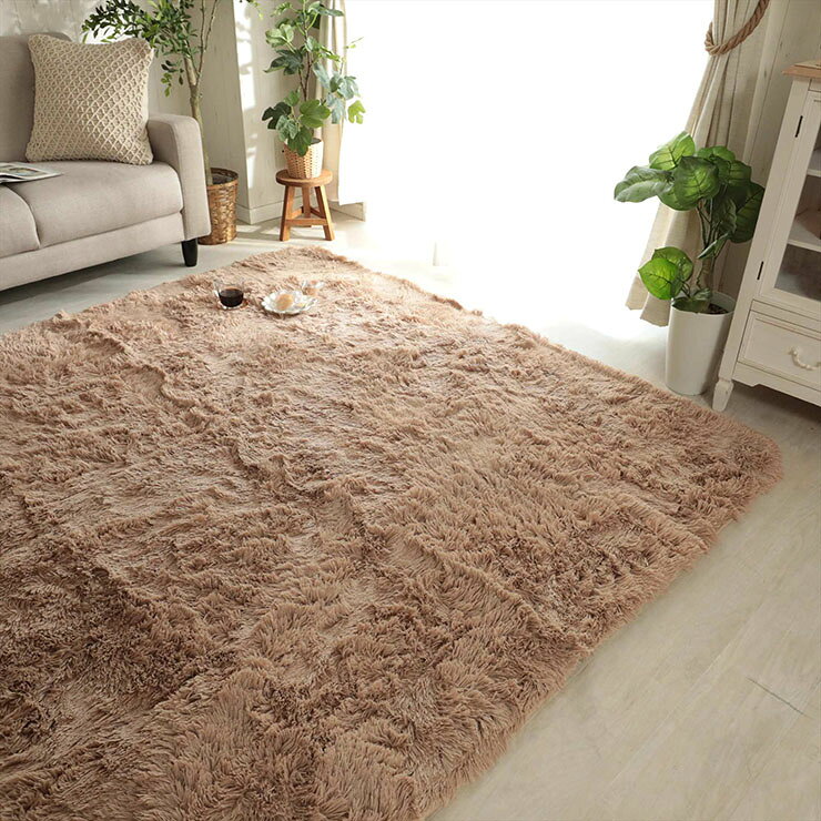 261 cm X 352 cm - ラグ カーペット シャギーラグ 240x340cm ラグマット ラグカーペット 長方形 絨毯 抗菌 消臭効果 洗濯機可 床暖房対応 ホットカーペット対応 すべり止め付き オールシーズン 軽量 おしゃれ シフォン 2色対応