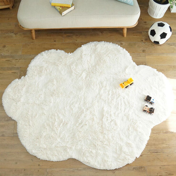 Rakuten - ラグ ラグマット シャギーラグ 190x235cm ラグカーペット カーペット 雲形 絨毯 抗菌 消臭効果 洗濯機可 床暖房対応 ホットカーペット対応 すべり止め付き オールシーズン 軽量 おしゃれ モクモク
