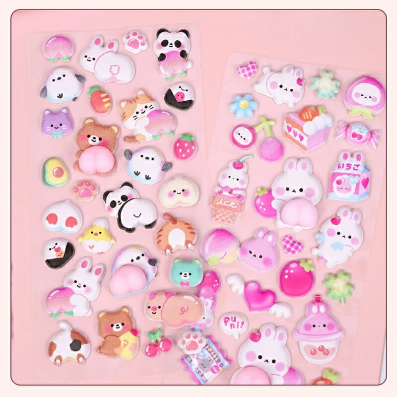 【★人気商品★シール ドロップシール セット ぷくぷくシール おしり ぷっくりシール シール ぷかぷかおしりシール もちもち ぷくぷく ステッカー デコシール 女の子 立体シール 3dシール キャラクター 動物 猫 うさぎ かわいい シール帳 2