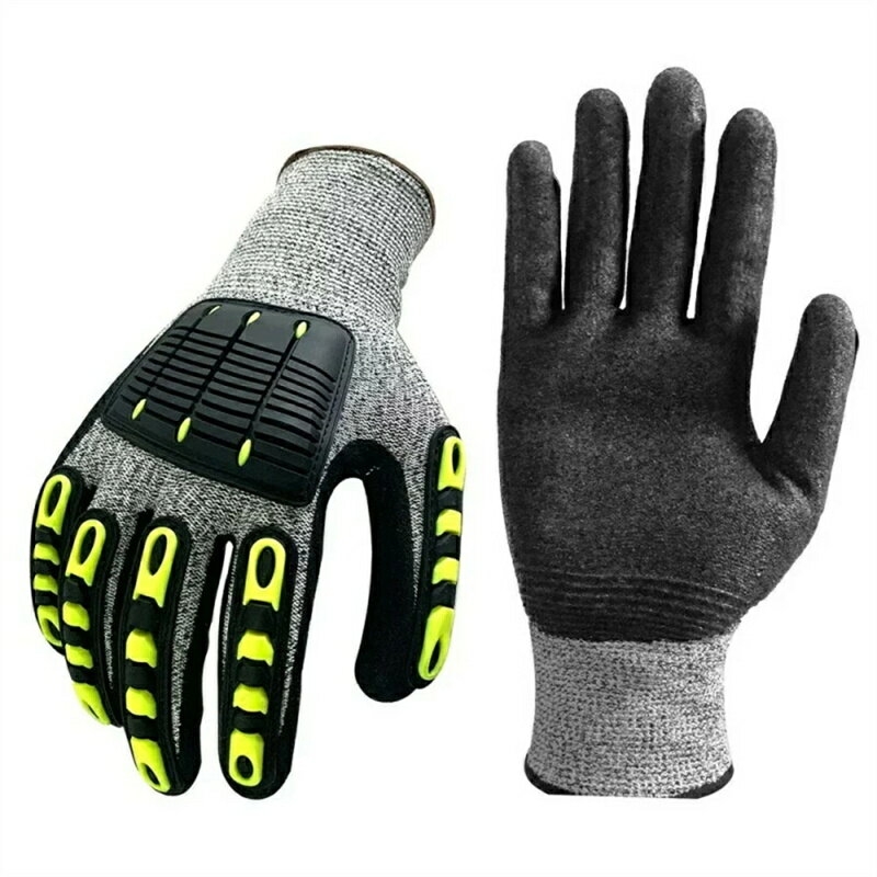 チェーンソー手袋 防振手袋 メカニックグローブ 掌当て付き 背抜き 作業手袋 耐振動 振動緩和 HPPE防刃..