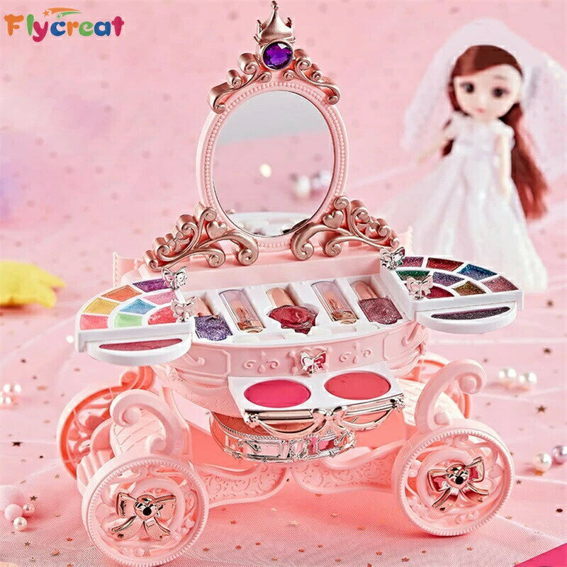 子ども用メイクアップおもちゃ おままごと 本物の洗えるコスメ ビューティーセット プリンセス 子供メイクアップセット 粧品おもちゃ 鏡付き パーティー/ゲーム/ハロウィン/クリスマス/誕生日に メイクセット 55点セット【海外通販】