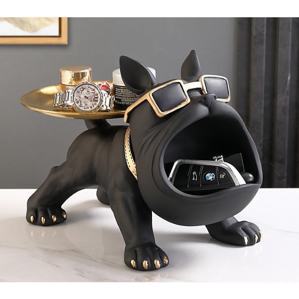 Rakuten - 置物 玄関 犬の像の装飾トレイ フレンチブルドック ダブルトレイ キー収納トレイ犬 卓上 鍵置き 眼鏡 リモコン 化粧品 小物収納 インテリア 雑貨 感謝祭 贈り物
