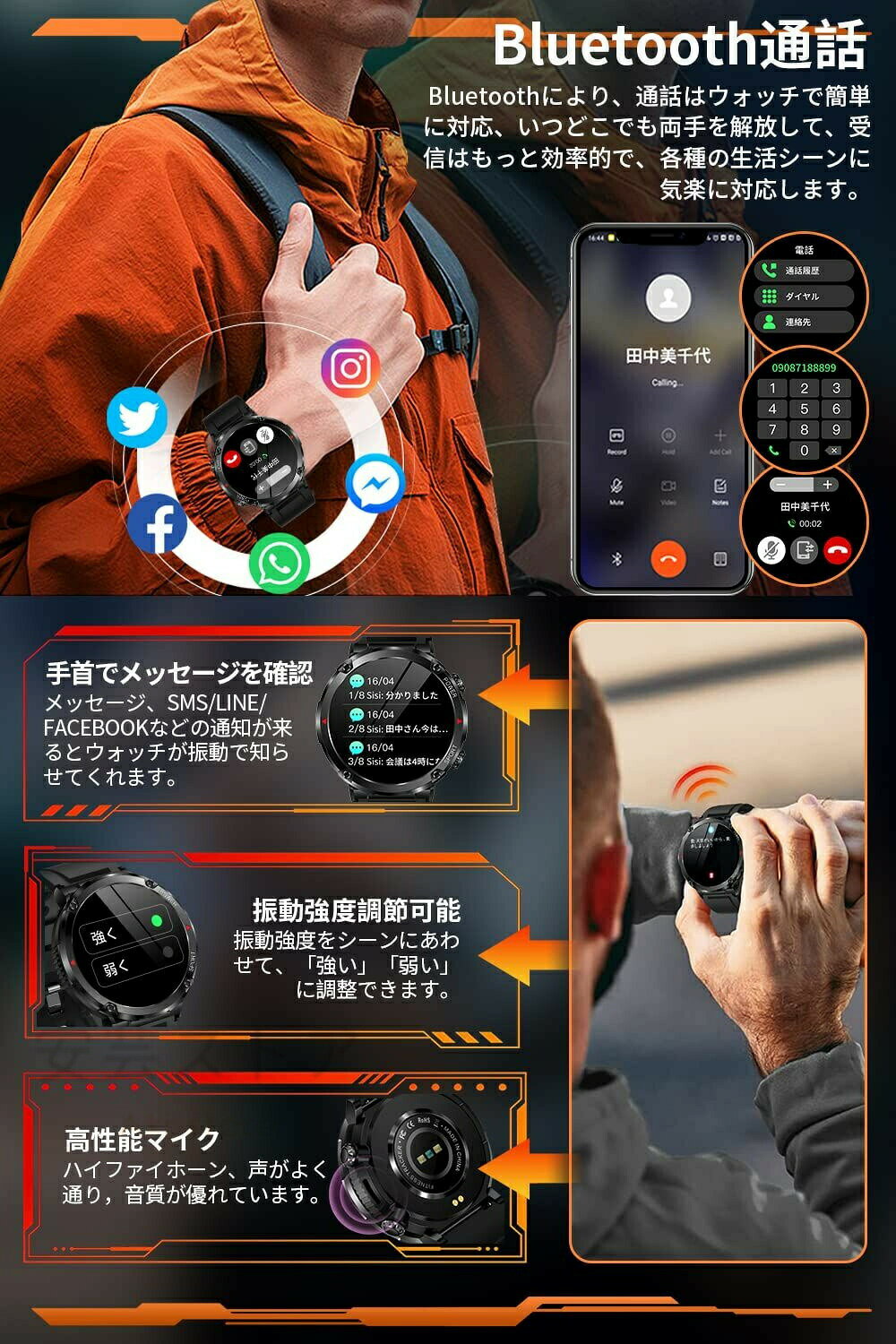 ビジネススマートウォッチ センサー 1.6インチ大画面 24時間健康管理 心拍数 軍用規格 Bluetooth通話機能付き 長い待機時間 多種類運動モード スポーツウォッチ 着信通知 多種類文字盤iphone android対応 おすすめ 父の日プレゼント