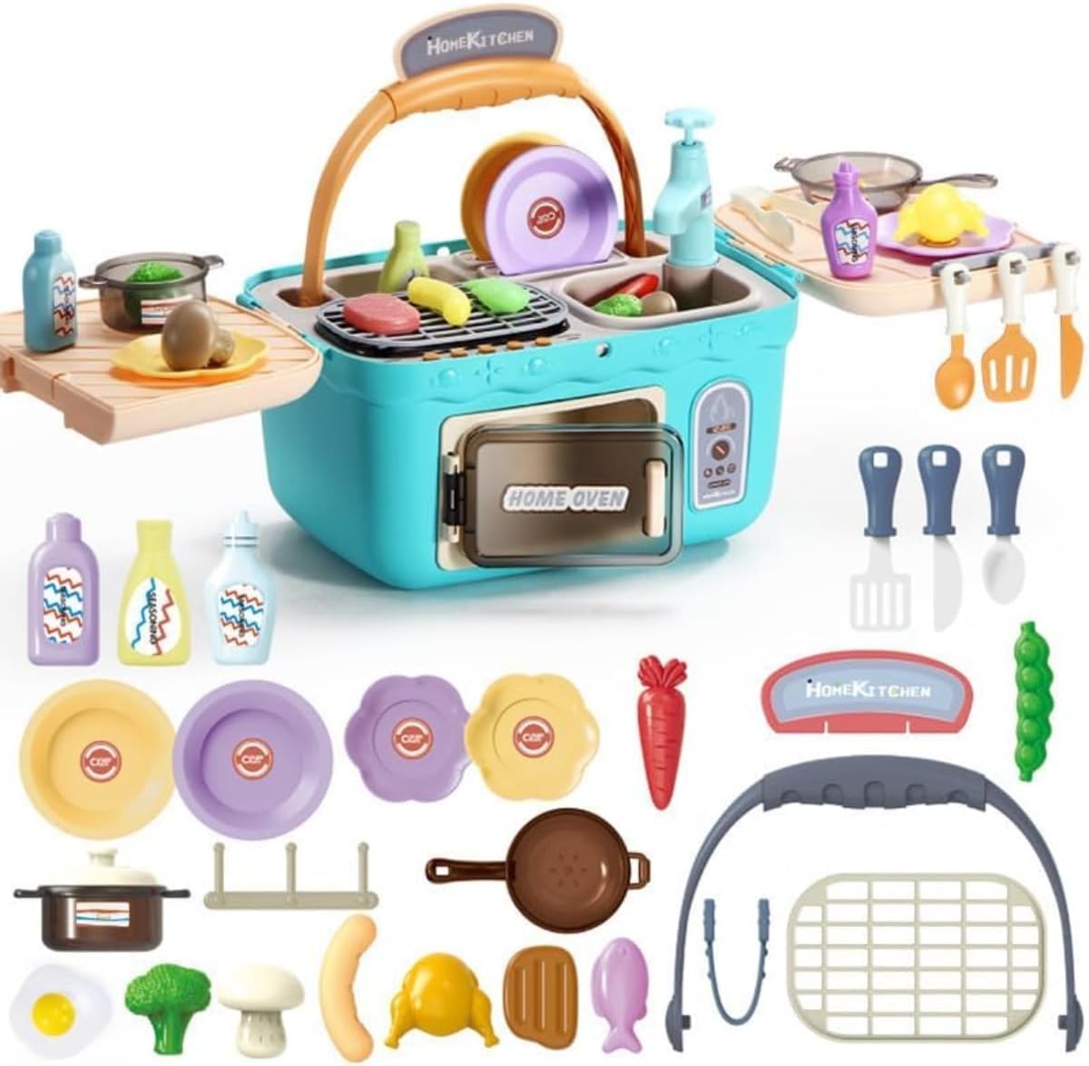 ままごとセット キッチンセット 27点セット 収納式 おもちゃ クリスマスプレゼント 水循環 UV色変化 調理器具 焼き肉 持ち出し便利 ごっこ遊び 子供用 室内遊び 知育玩具 誕生日 クリスマス プレゼント