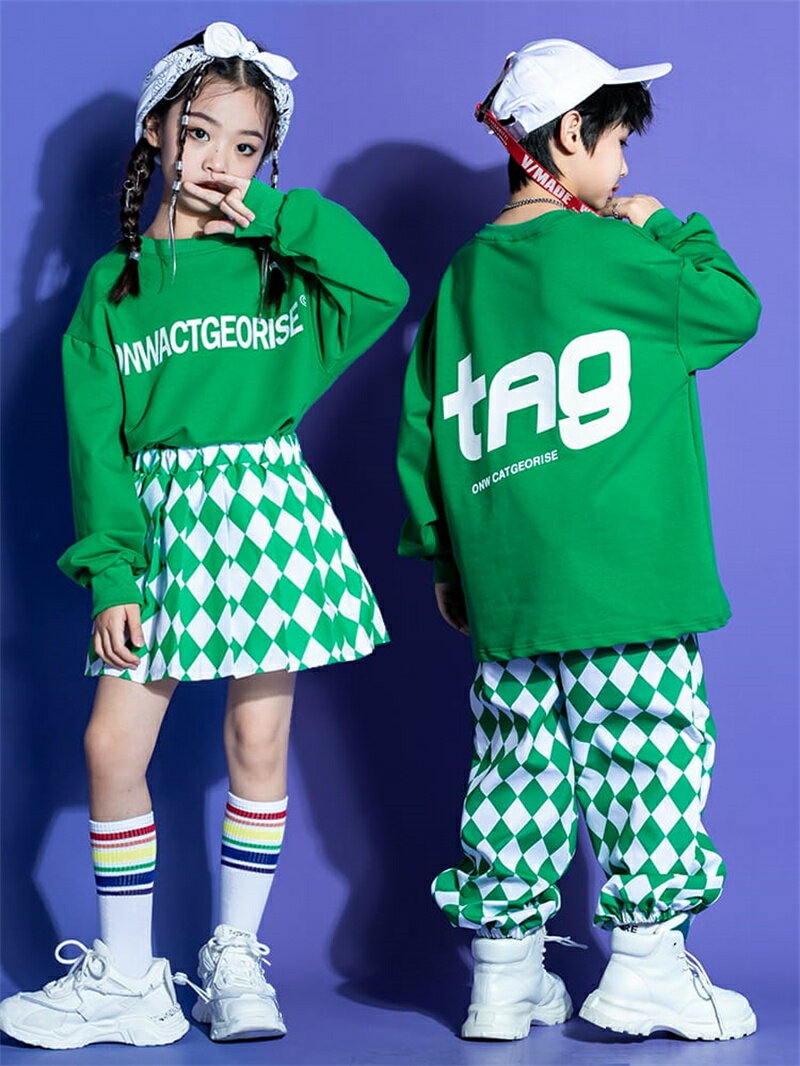 Rakuten - キッズ ダンス衣装 セットアップ 男女兼用 応援団 チアガール 長袖 トップス カジュアル ロングパンツ トップス トレーナー スウェットパンツ ヒップホップ チェック柄 男の子 女の子 子供服 韓国 K-POP 応援団 演出服 練習着 団体服 舞台服 オシャレ