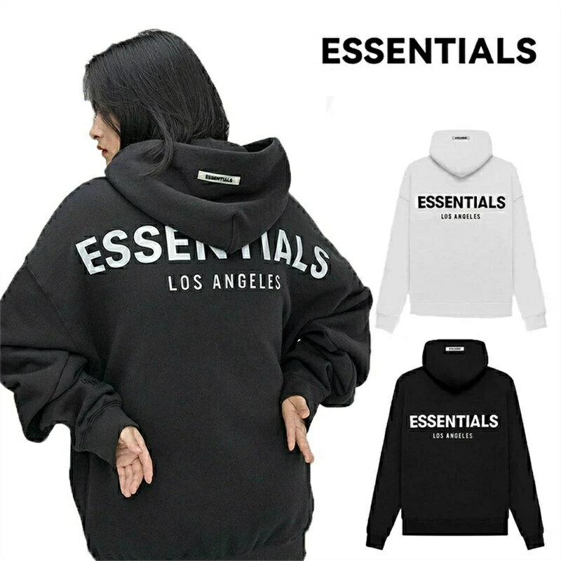 Rakuten - ESSENTIALS エッセンシャルズ パーカー メンズ レディースLogo T-Shirt 反射 ロゴ プルオーバー バックロゴ パーカー ビッグサイズ ブラック ホワイト 男女兼用[並行輸入品]