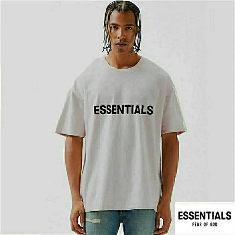 Rakuten - Fear of God (フィアオブゴッド) FOG ESSENTIALS (エフオージー エッセンシャルズ)ビックtシャツ ブランド ライトグレー トップス tシャツ メンズ 人気 半袖 丸首 パンク系 グランジ 無地 ストリート モード系 おしゃれ フェス ライブ 春