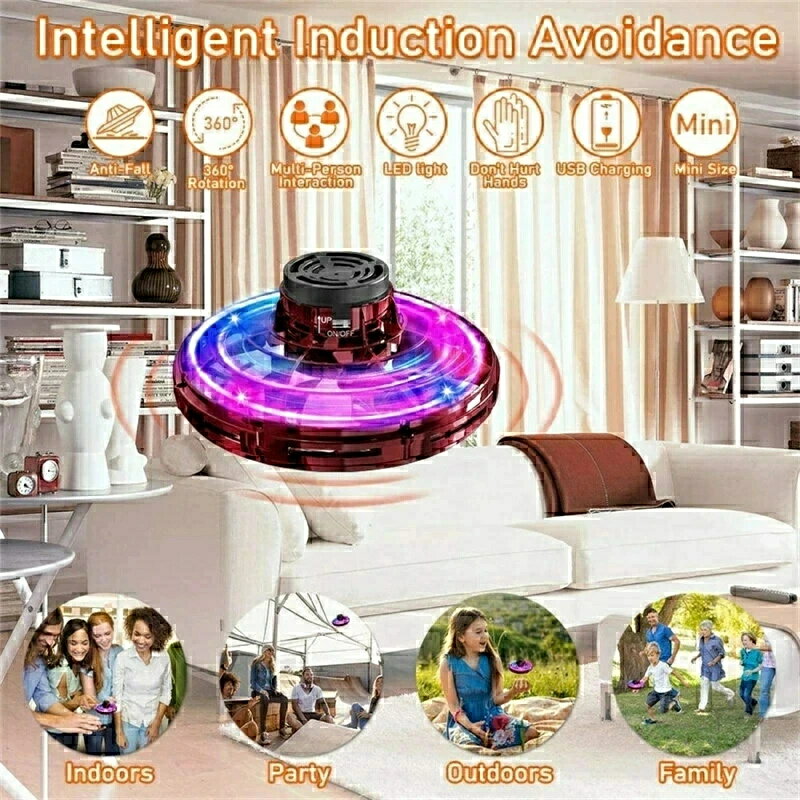 UFO飛行ジャイロ ハンドスピナー 回転で宙に浮く UFO形態 おもちゃ LED 360°回転 ミニドロン 大人 男子 女子 室内 アウトドア フライングスピナー 小型 飛行機 安全 室内 アウトドア 高度維持 お誕生日 子供 プレゼント プ