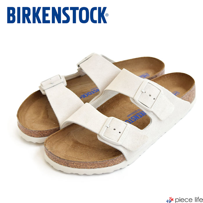 正規取扱店 【ラスト1】BIRKENSTOCK ビルケンシュトック Arizona Soft Footbed アリゾナソフトフットベッド スエードレザー サンダル ダブルストラップ メンズ レギュラー ブルーロゴ 白 white ホワイト 1024554