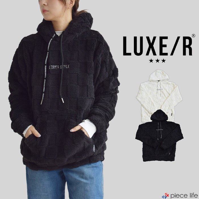 樂天商城 - 【P5倍/2025秋冬新作】LUXE/R ラグジュ パーカー プルパーカー ボア ブロックチェックファー柄 プルパーカー メンズ レディース ユニセックス トップス ストレッチ 長袖 春 秋 冬 スポーツ ホワイト ブラック M L XL 46116 LUXE/R GOLF ラグジュ ゴルフ