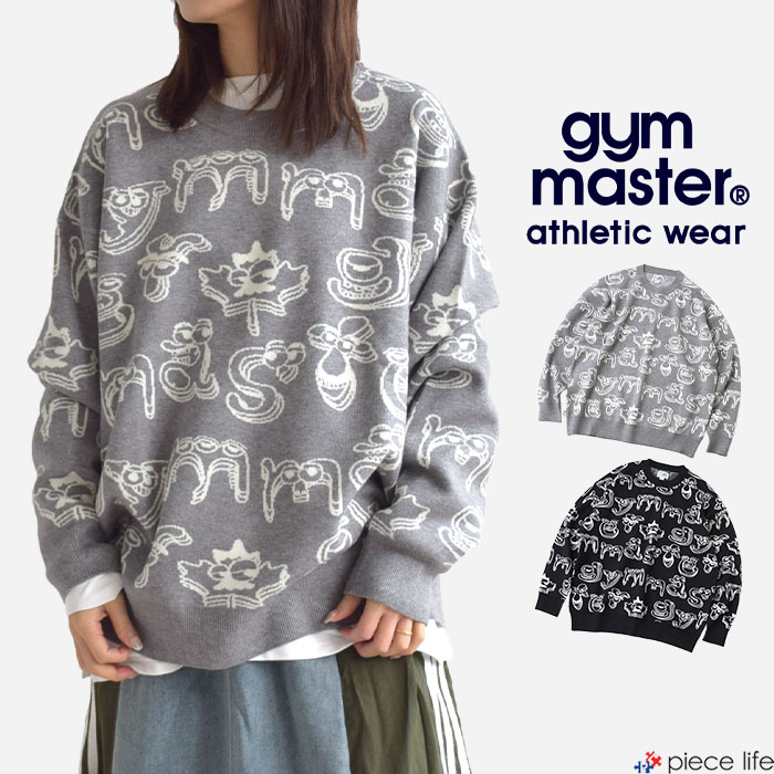 【5％OFFクーポン/5%OFF/2025秋冬新作】 ジムマスター gym master ニット セーター メンズ レディース ジャガードニット gym monster クルーネック トップス 春 秋 冬 アウトドア カジュアル 長袖 柔らかい ロゴ 総柄 ジムモンスター モンスター M L XL G621798