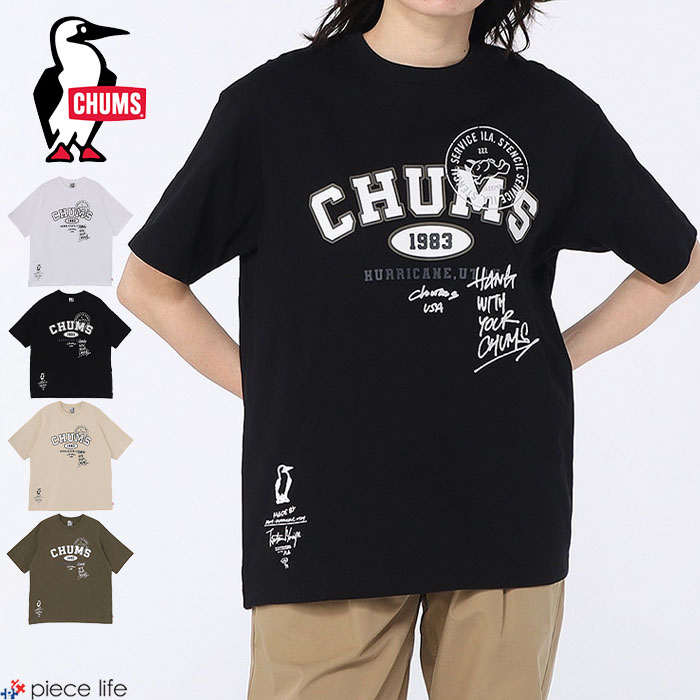 樂天商城 - 【2026春夏新作】 チャムス CHUMS Tシャツ 半袖 メンズ レディース 守矢努 コラボ チャムスカレッジTシャツ トップス オーバーサイズ ゆったり ペイント ハンドメイド カレッジロゴ ロゴ プリント バックプリント シンプル ユニセックス M L XL CH01-2793