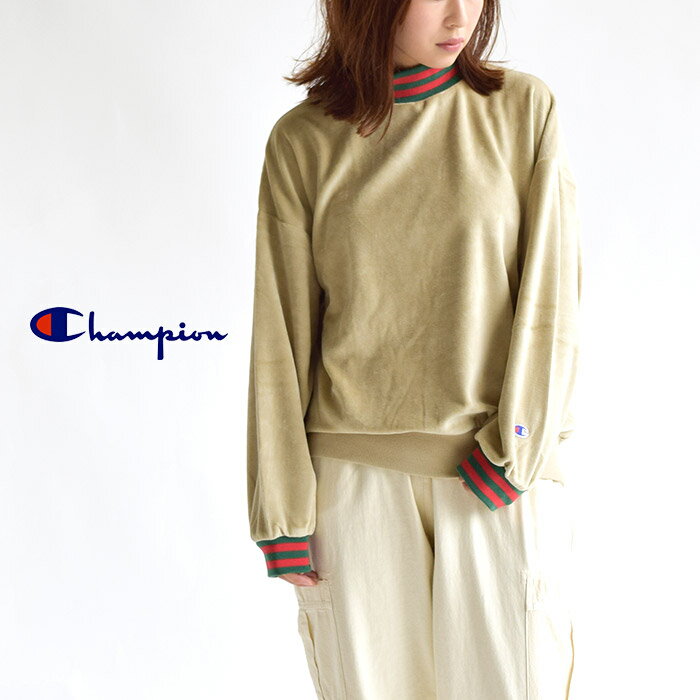 【P3倍】 チャンピオン Champion ウィメンズ ラインリブクルーネックシャツ ロゴ ...