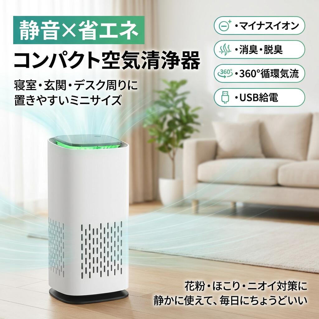 樂天商城 - 【静音×省エネ】コンパクト空気清浄器 小型 ミニ マイナスイオン発生 消臭 脱臭 360°循環気流 7色LED USB給電 おしゃれ 寝室 玄関 ポイント消化 プレゼント ギフト 人気 おすすめ 母の日 父の日 誕生日