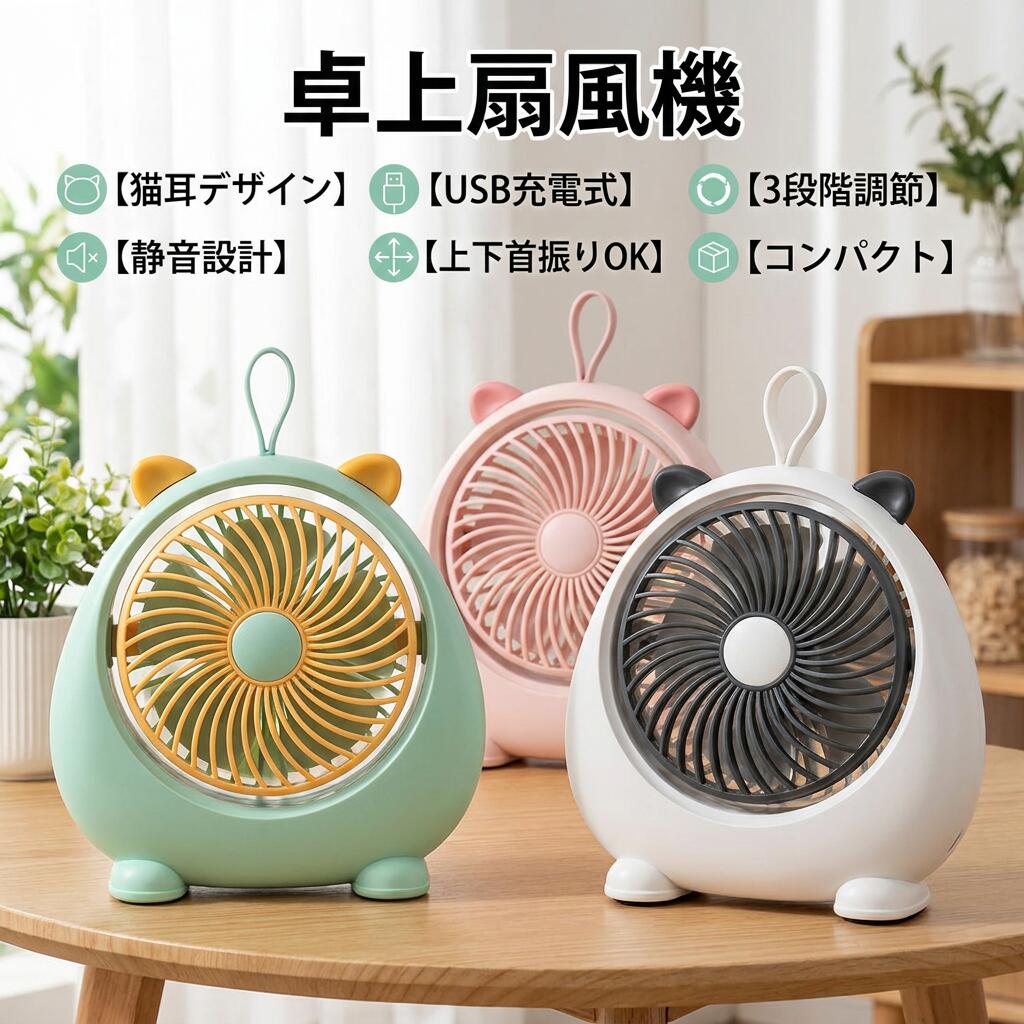 【ネコ耳デザイン】手持ち扇風機 ハンディファン 卓上 小型扇風機 USB充電 充電式 静音 コンパクト 携帯 扇風機 片手持ち 夏 おしゃれ 猫耳 ポイント消化 プレゼント ギフト 人気 おすすめ 母の日 父の日 誕生日