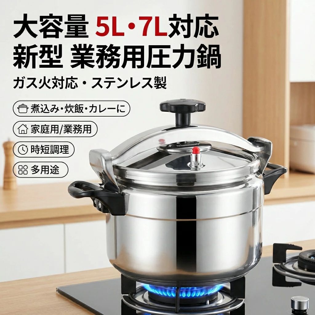 Rakuten - 【大容量5L・7L対応】新型 業務用圧力鍋 ステンレス製 ガス火対応 多用途 調理器具 煮込み 煮物 炊飯 シチュー カレー 家庭用 業務用 プレゼント ギフト ポイント消化 人気 おすすめ 母の日 父の日 誕生日