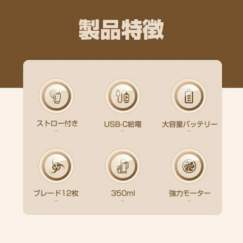【氷も砕ける12枚ブレード】コードレスマイボトルブレンダー 330ml ポータブル ミ...