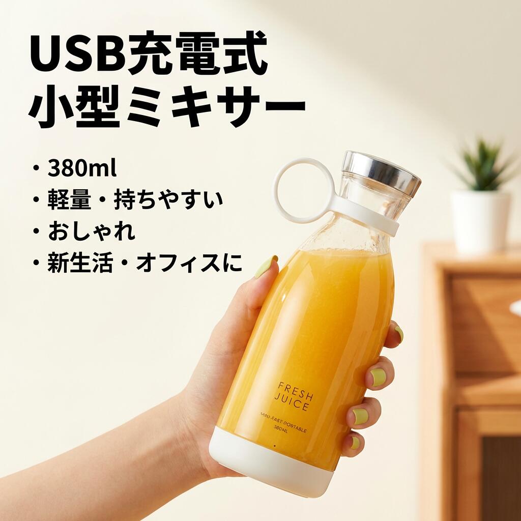 【USB充電式】小型ミキサー ジューサー 350ml 充電式 スムージーミキサー ミニボトルブレンダー 野菜 果物 離乳食 氷 オフィス 家庭用 一人暮らし ポイント消化 プレゼント ギフト 人気 おすすめ 母の日 父の日 誕生日