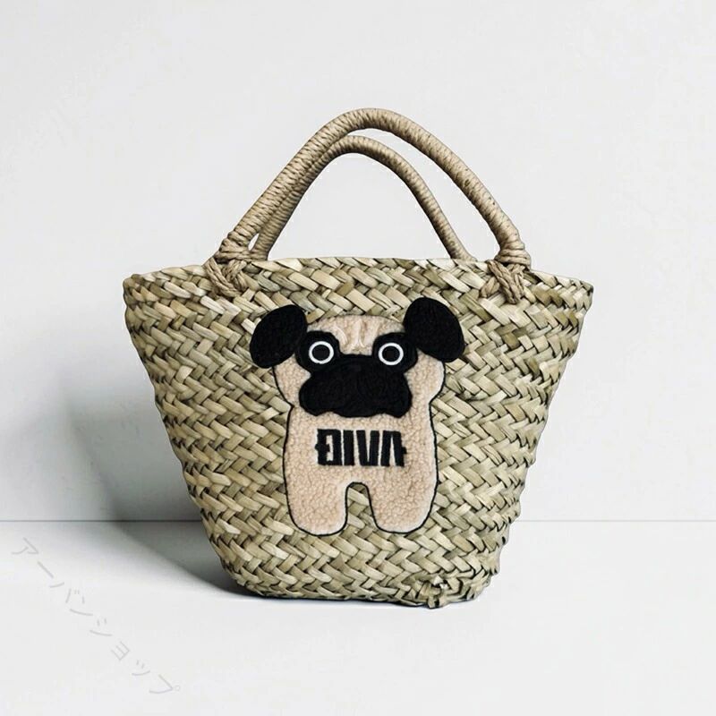 犬グッズ 猫グッズ 3D刺繍 かごバッグ 麦わらバッグ マチ広 お散歩バッグ ストローバッグ お買い物バッグ アウトドア オシャレ トレンド 人気 もこもこ わんこ 京都 セレクトショップ divacloset 40代 30代 コーディネート ファッション 最新 可愛い 便利 軽量 夏 レディー