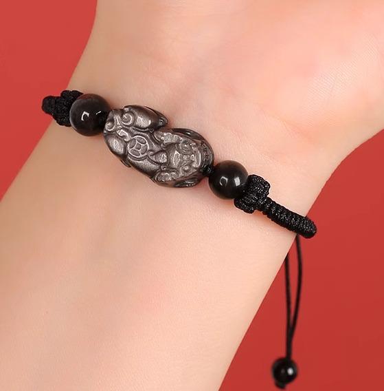 Rakuten - ヒキュウ ブレスレット メンズ レディース 風水 アクセサリー 編み込み 腕輪 貔貅 クリスタル 黒曜石 カップル 赤 黒