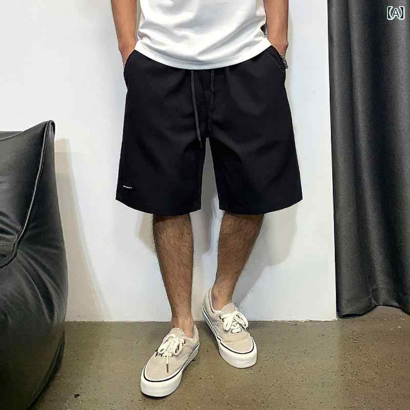 Rakuten - ハーフパンツ メンズ 夏 カジュアル スポーツ ショーツ ファッション ソリッドカラー ドローストリング ストレート 5分丈パンツ 都会的 カジュアルパンツ アメリカンカジュアル スケートボーダー