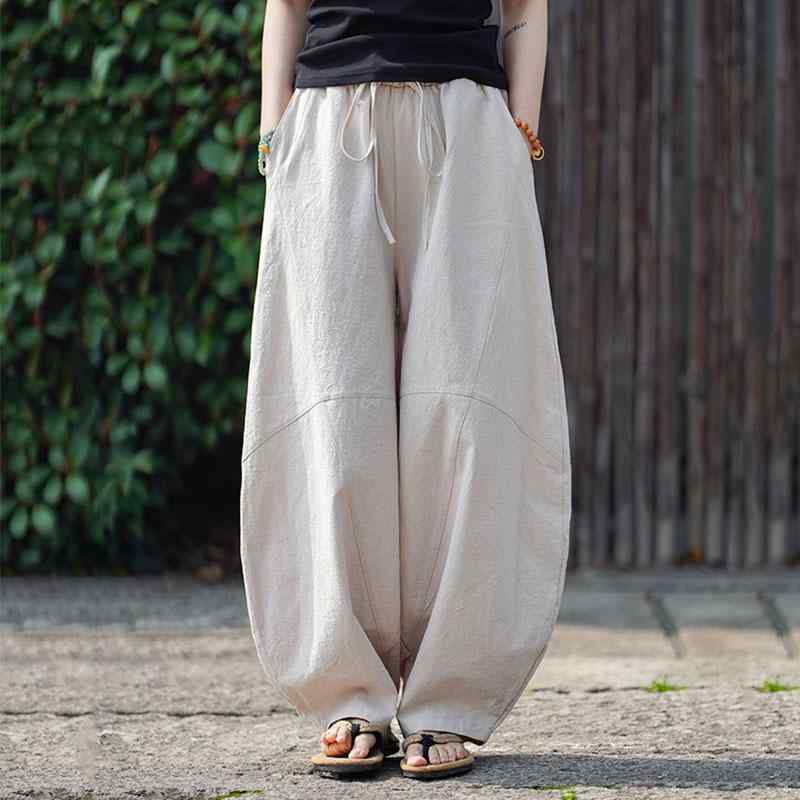 Rakuten - ユニセックス ズボン ロング パンツ メンズ レディース 春夏 薄手 ランタン パラシュートパンツ バルーン型 ボンタン 太め ワイド ゆったり 快適 大きめ 綿 麻 カジュアル スポーティ スポカジ