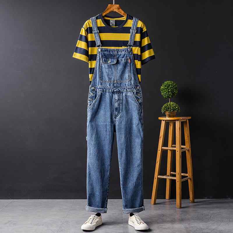 Rakuten - オーバーオール メンズ デニム サロペット ゆったり ルーズ ストレート ワークスタイル ヒップホップ レトロ ユーズド加工 ノンアイロン オールシーズン ブルー