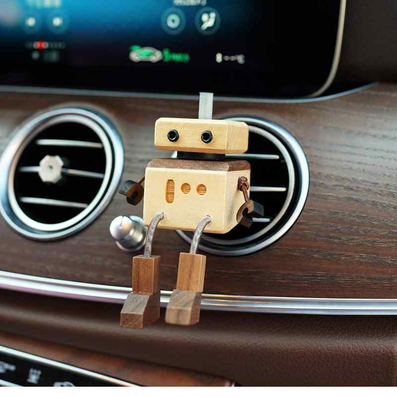 アロマディフューザー 車載用 精油対応 木製 手作り 首振り ロボット キャラクター 芳香剤 車内 エアコン吹き出し口 クリップ式 カーフレグランス かわいい おしゃれ